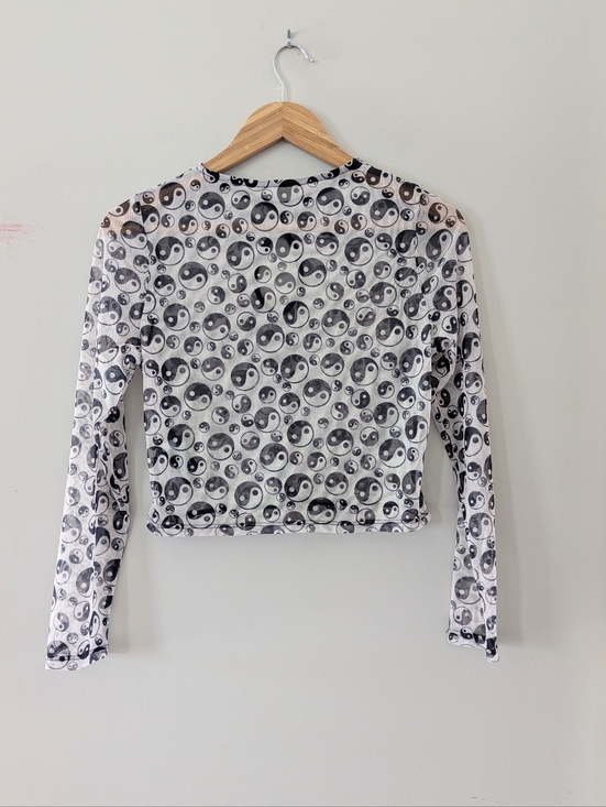 Topshop Tops - Topshop Sheer Yin and Yang Long Sleeve Cropped Top Medium Hippie Boho Zen